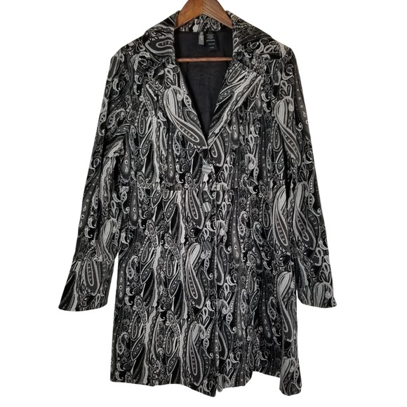 Bisou Bisou Paisley Print Blazer Womens XL Steampunk Paisley Goth Black Gray - Picture 1 of 12